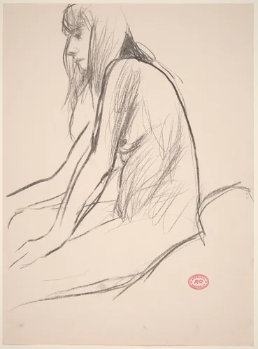 Untitled [side view of seated female nude with long hair] by Richard Diebenkorn, drawing, 1922-1993