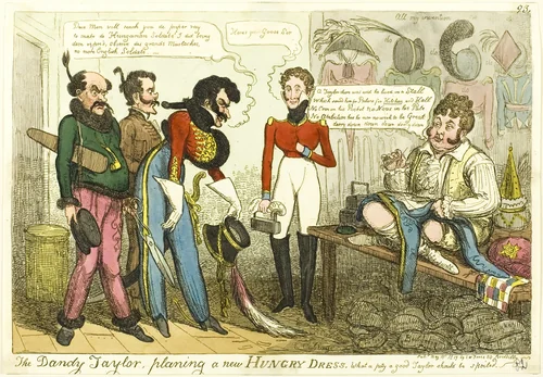 The Dandy Tailor, Planing a New Hungry Dress by Isaac Robert Cruikshank, print, 1819