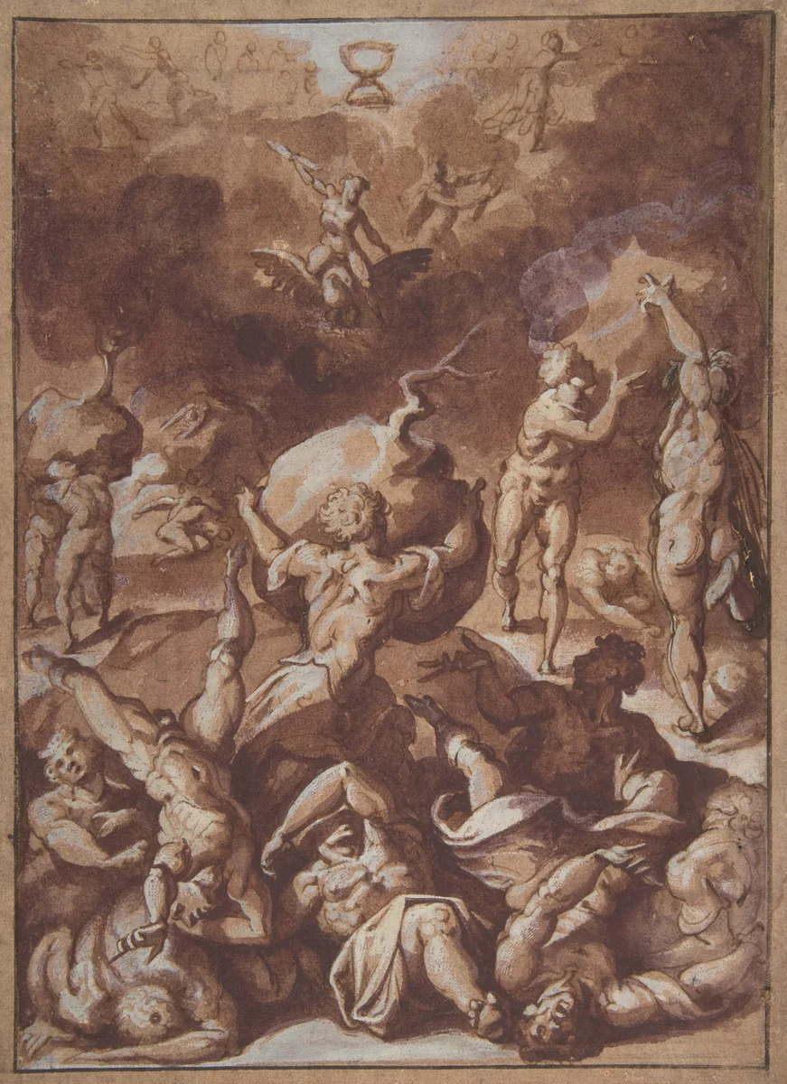 Jupiter Fighting the Giants by Jacopo Zucchi, drawing, 1540-1596