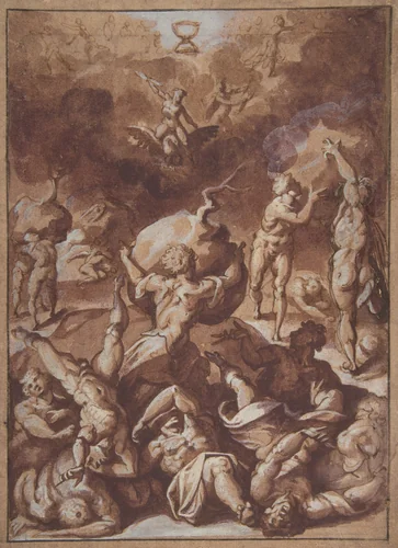 Jupiter Fighting the Giants by Jacopo Zucchi, drawing, 1540-1596
