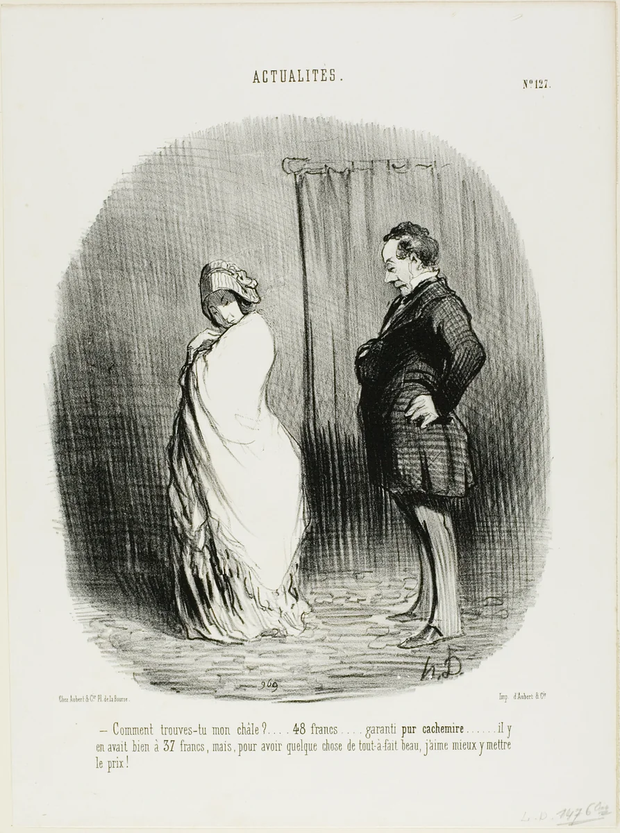 Marriage of "L'époque" and "Le Constitutionnel". Bilboquet: “- Honourable couple, I hereby unite you and bless you. Go and grow in format and may your almanacs multiply!,” plate 125 from Actualités by Honoré-Victorin Daumier, print, 1846