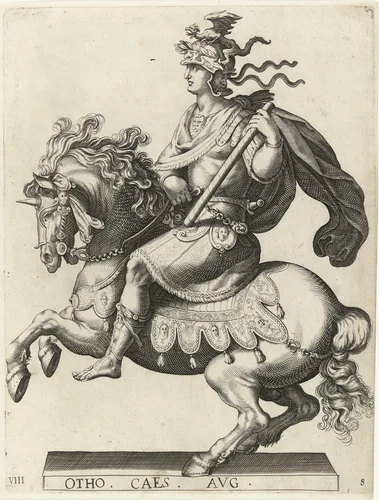 Ruiterportret van keizer Otho by Laurens Eillarts, print, 1616-1620