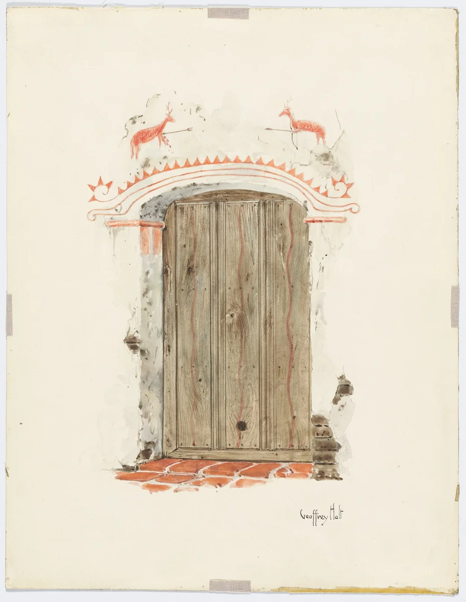 Restoration Drawing: Facade of Mission House by Geoffrey Holt, index of american design, 1937