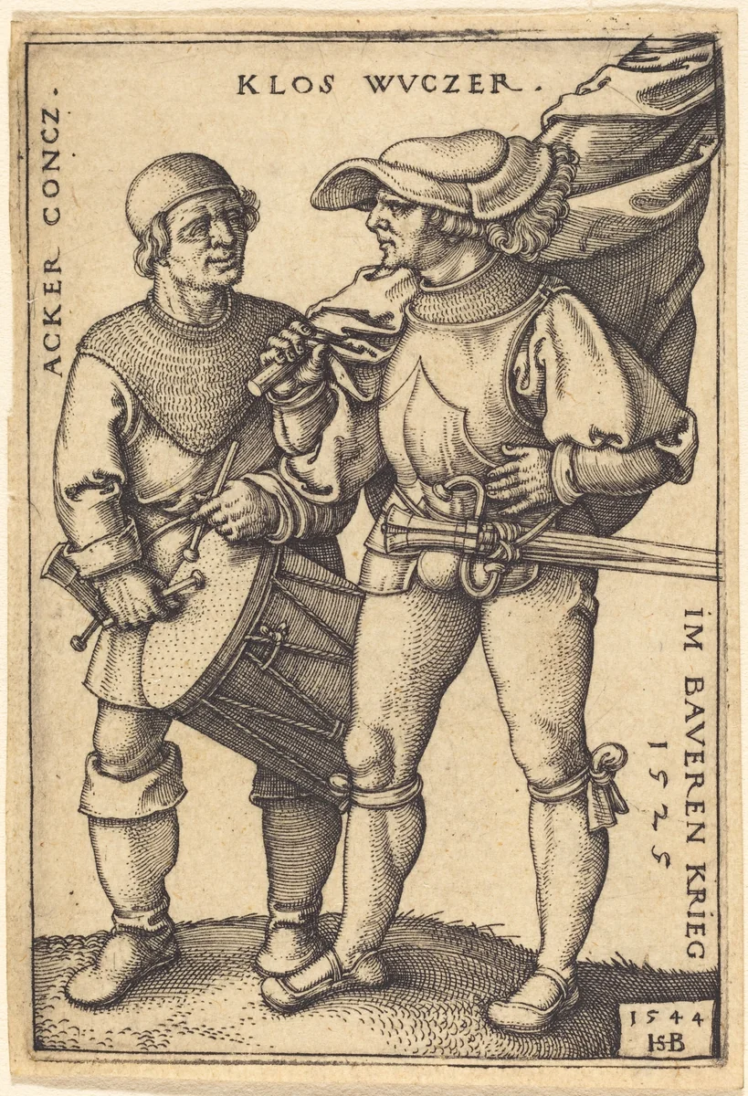 Standard Bearer and Drummer by Sebald Beham, print, 1544