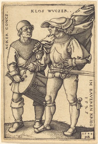 Standard Bearer and Drummer by Sebald Beham, print, 1544