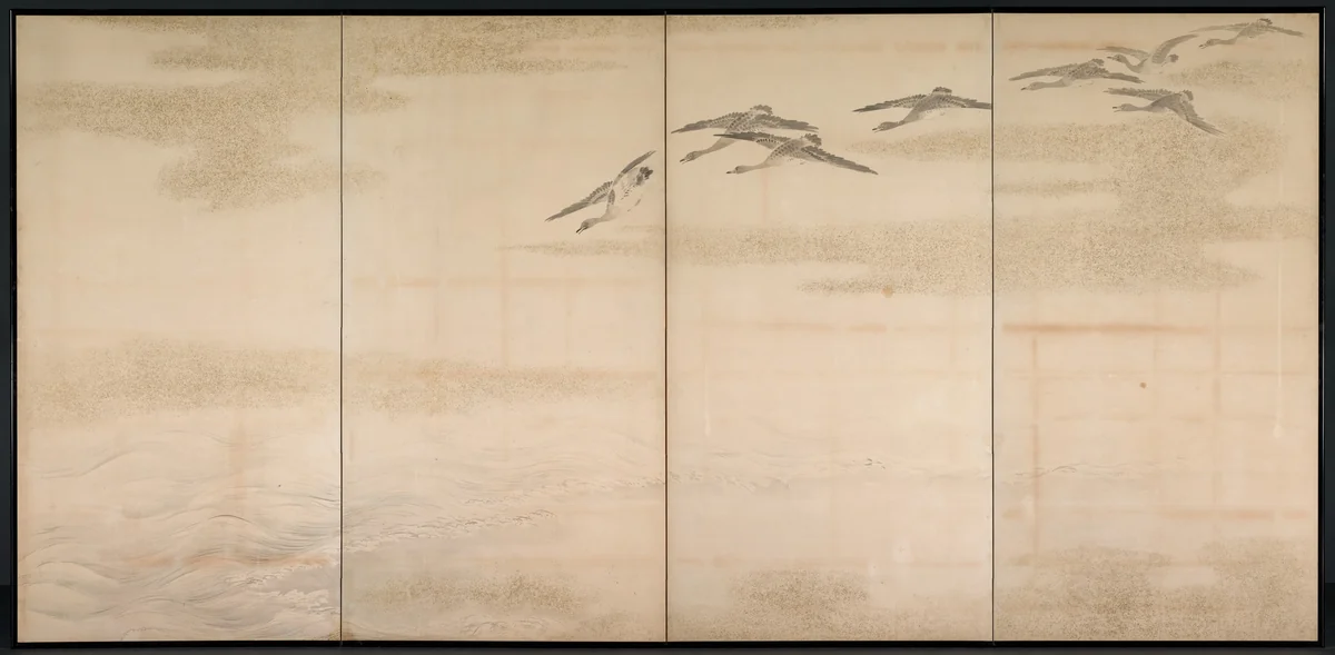 Geese, Reeds and Water by Yamamoto Baiitsu (山本梅逸), painting, 1800-1856