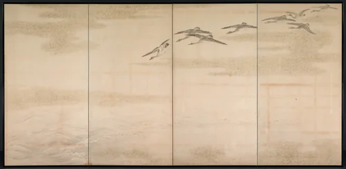 Geese, Reeds and Water by Yamamoto Baiitsu (山本梅逸), painting, 1800-1856