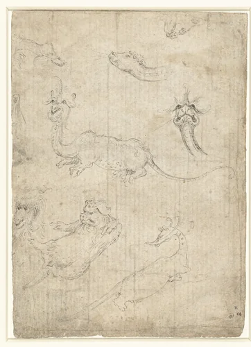 Blad met verscheidene monsters by anonymous, drawing, 1390-1410