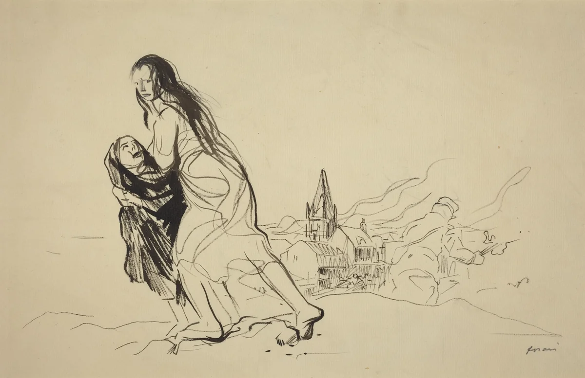 After Douai by Jean-Louis Forain, drawing, 1918