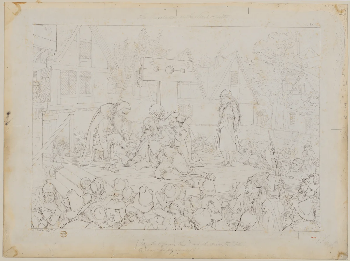 Revelation of the Scarlet Letter, from Nathaniel Hawthorne's "The Scarlet Letter" by Felix Darley, drawing, 1879-1889