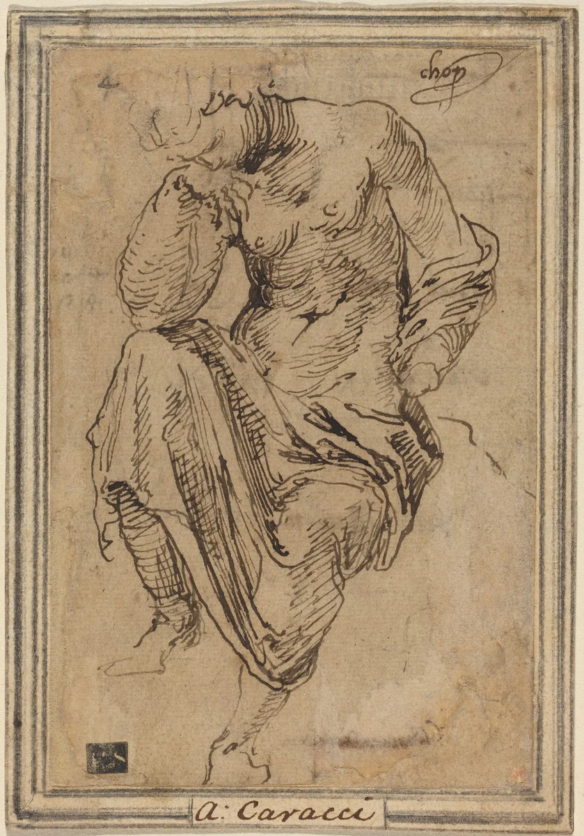 Seated Female Figure after the Antique by Baldassare Peruzzi, drawing, 1533