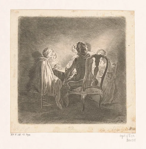 Vijf kaartspelende dames by anonymous, print, 1762