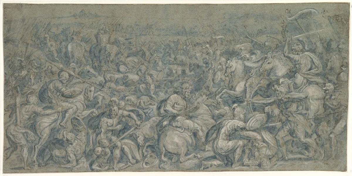 The Battle of Trasimeno by Crispijn van den Broeck, drawing, 1519-1596