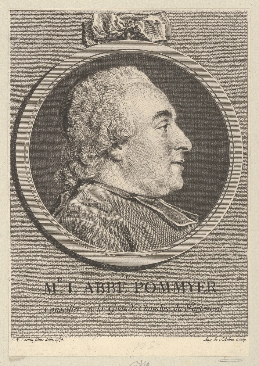 Portrait of L'Abbé Pommyer by Augustin de Saint-Aubin, print, 1769