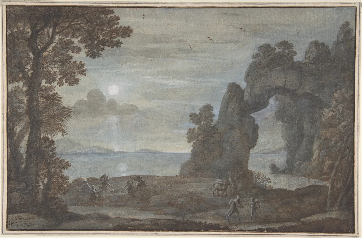 Coast View with Perseus and the Origin of Coral by Claude Lorrain, drawing, 1674