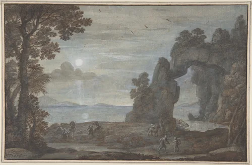 Coast View with Perseus and the Origin of Coral by Claude Lorrain, drawing, 1674