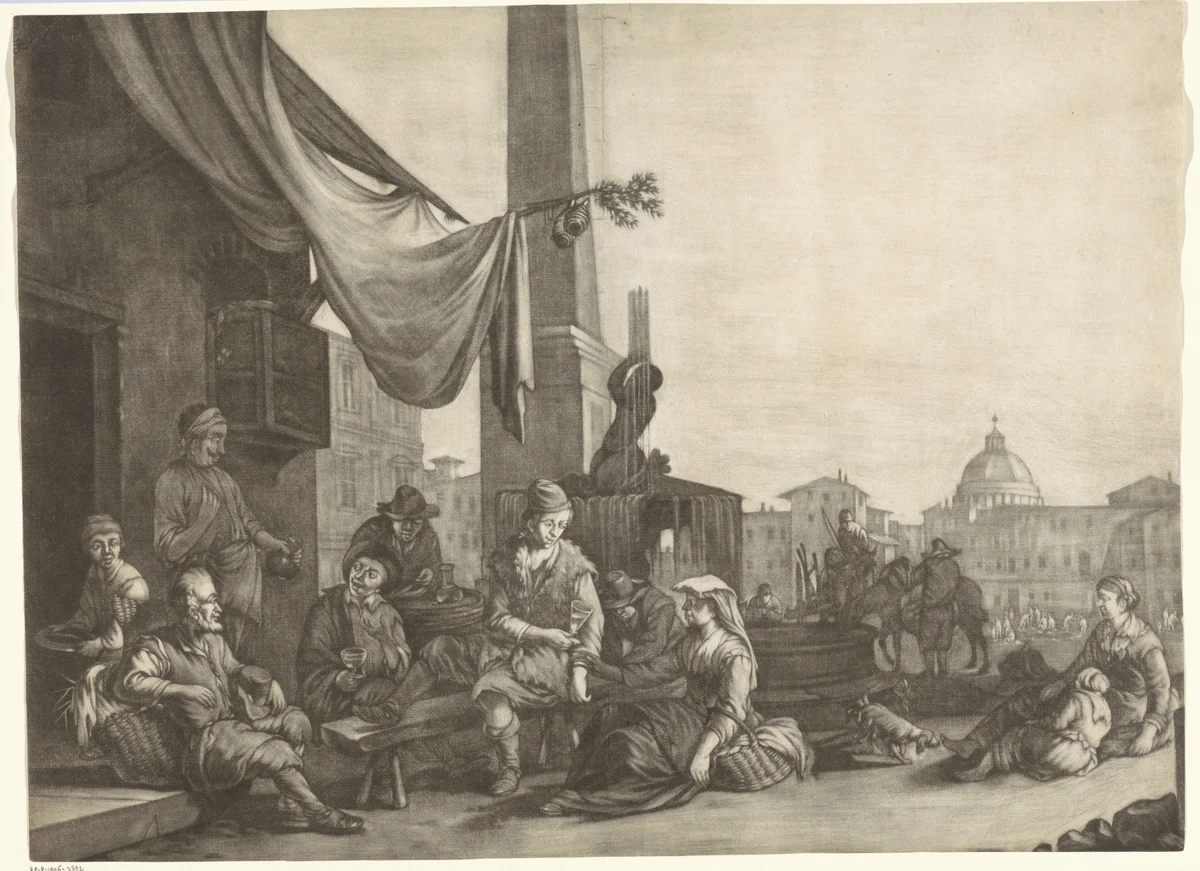 Marktplein by Johannes de Groot, print, 1698-1776