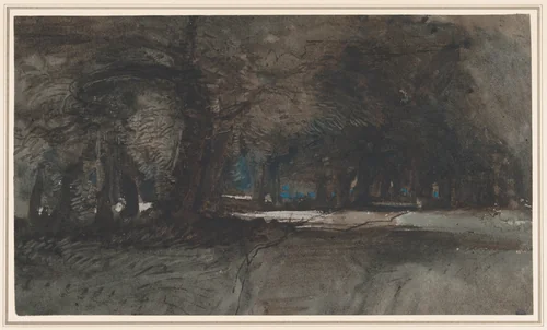 A woodland scene at dusk (recto); A study of trees and foliage (verso) by William James Müller, drawing, 1833-1845
