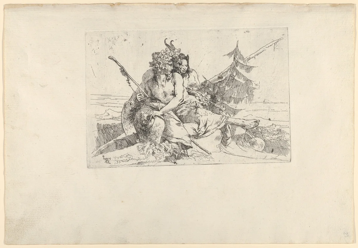 Bacchant, Satyr, and Fauness, from the Scherzi by Giovanni Battista Tiepolo, print, 1725-1780