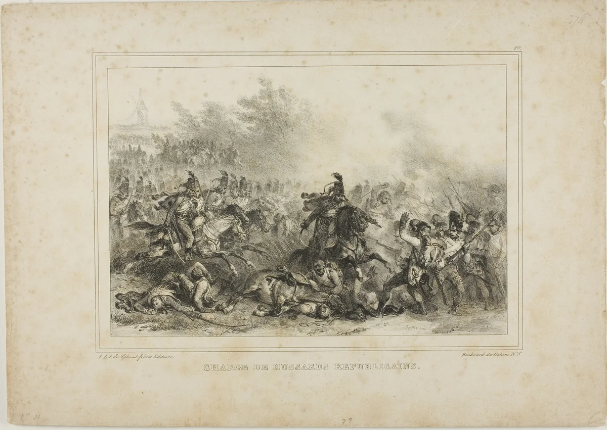 Charge of the Republican Hussards by Denis Auguste Marie Raffet, print, 1832