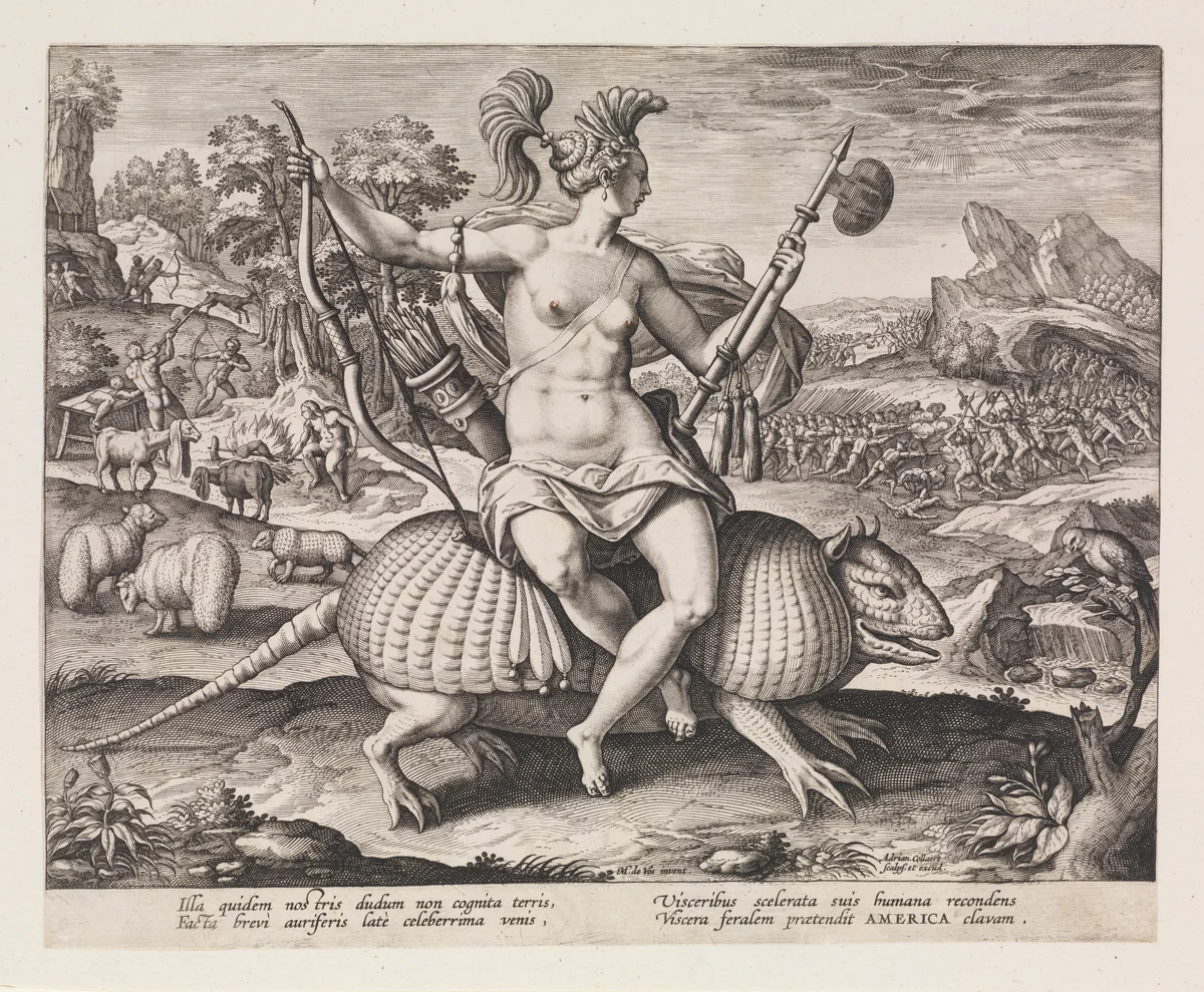 Allegory of America, from "The Four Continents" by Adriaen Collaert, print, 1580-1600