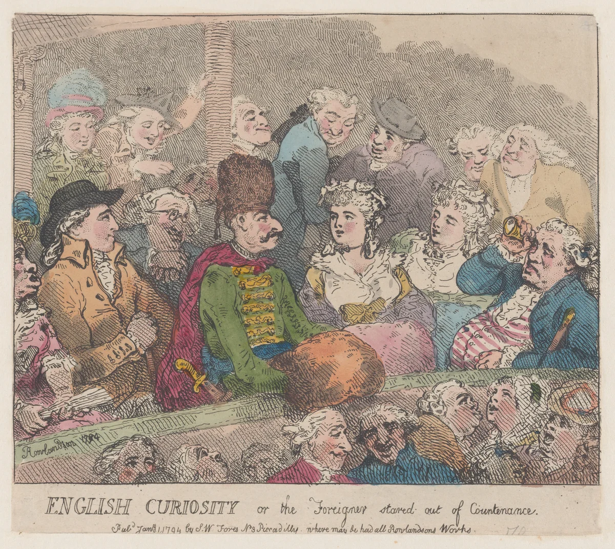 English Curiosity or The Foreigner Stared Out of Countenance by Thomas Rowlandson, print, 1794