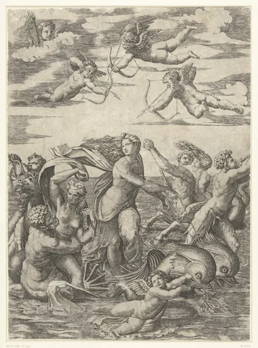 Triomf van Galatea met tritons en nereïden en putti by Unknown, print, 1515-1516