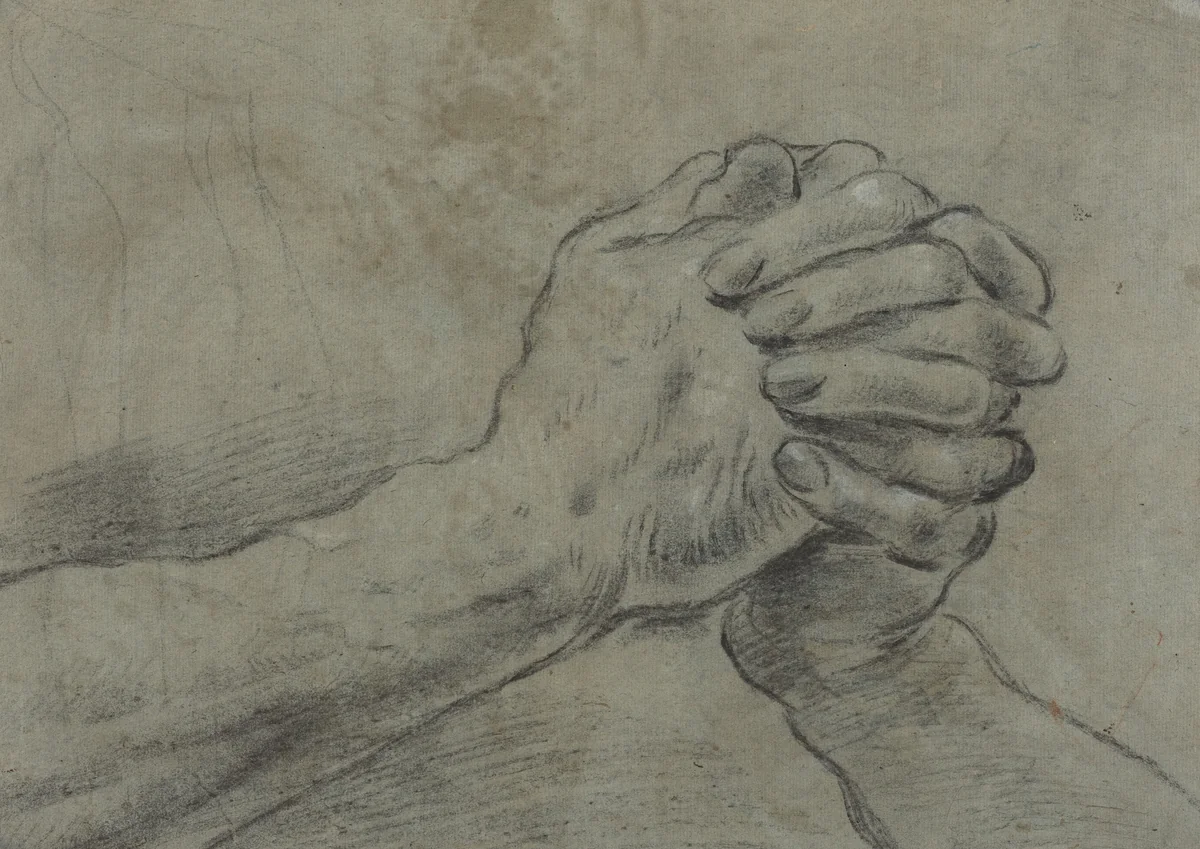 Clasped Hands [verso] by Giacomo Cavedone, drawing, 1577-1660