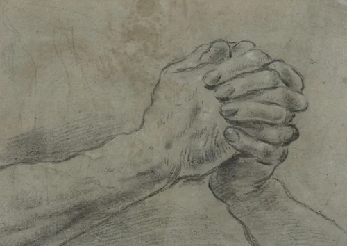 Clasped Hands [verso] by Giacomo Cavedone, drawing, 1577-1660