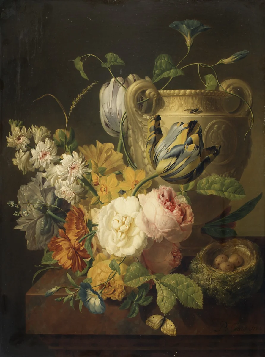 Flowers by a Stone Vase by Peter Faes, painting, 1786