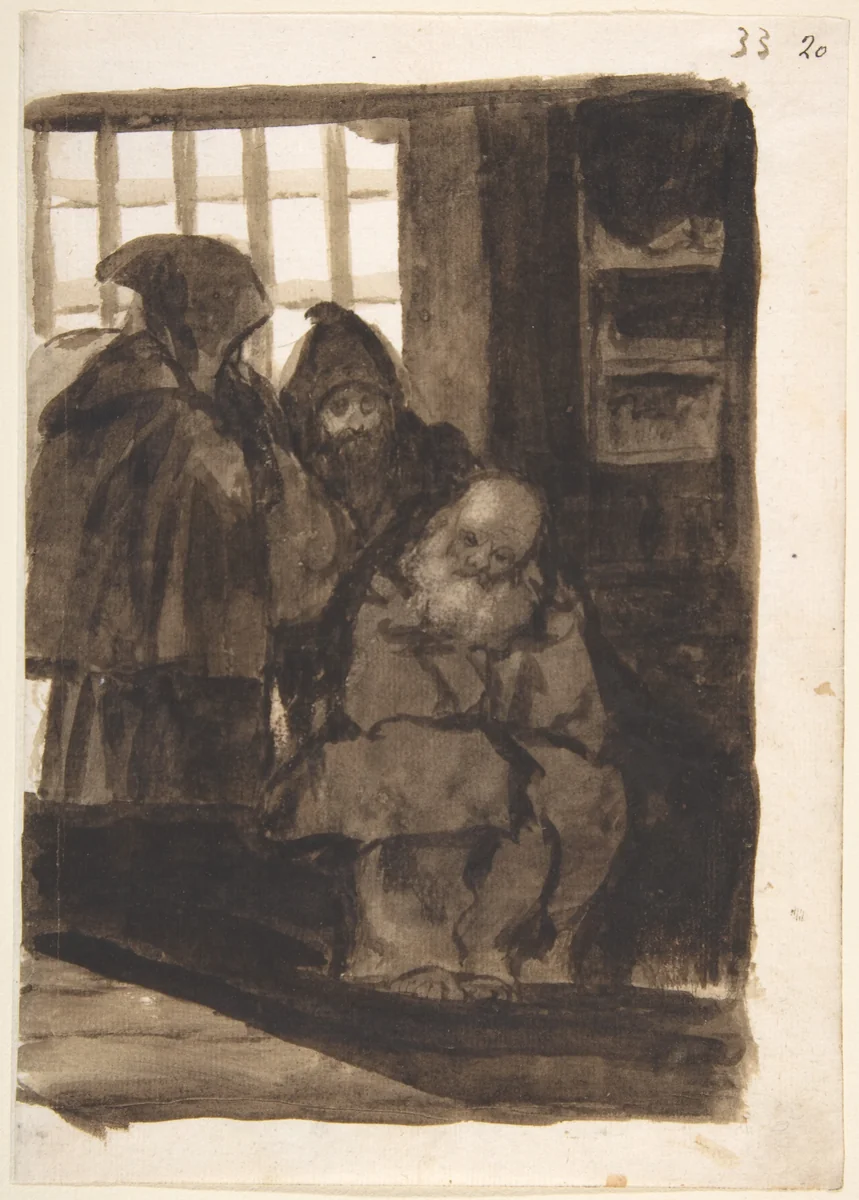 Monks in an interior (a cell?); page 33 from the "Images of Spain" Album (F) by Goya, drawing, 1807-1825