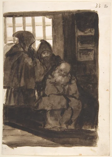 Monks in an interior (a cell?); page 33 from the "Images of Spain" Album (F) by Goya, drawing, 1807-1825