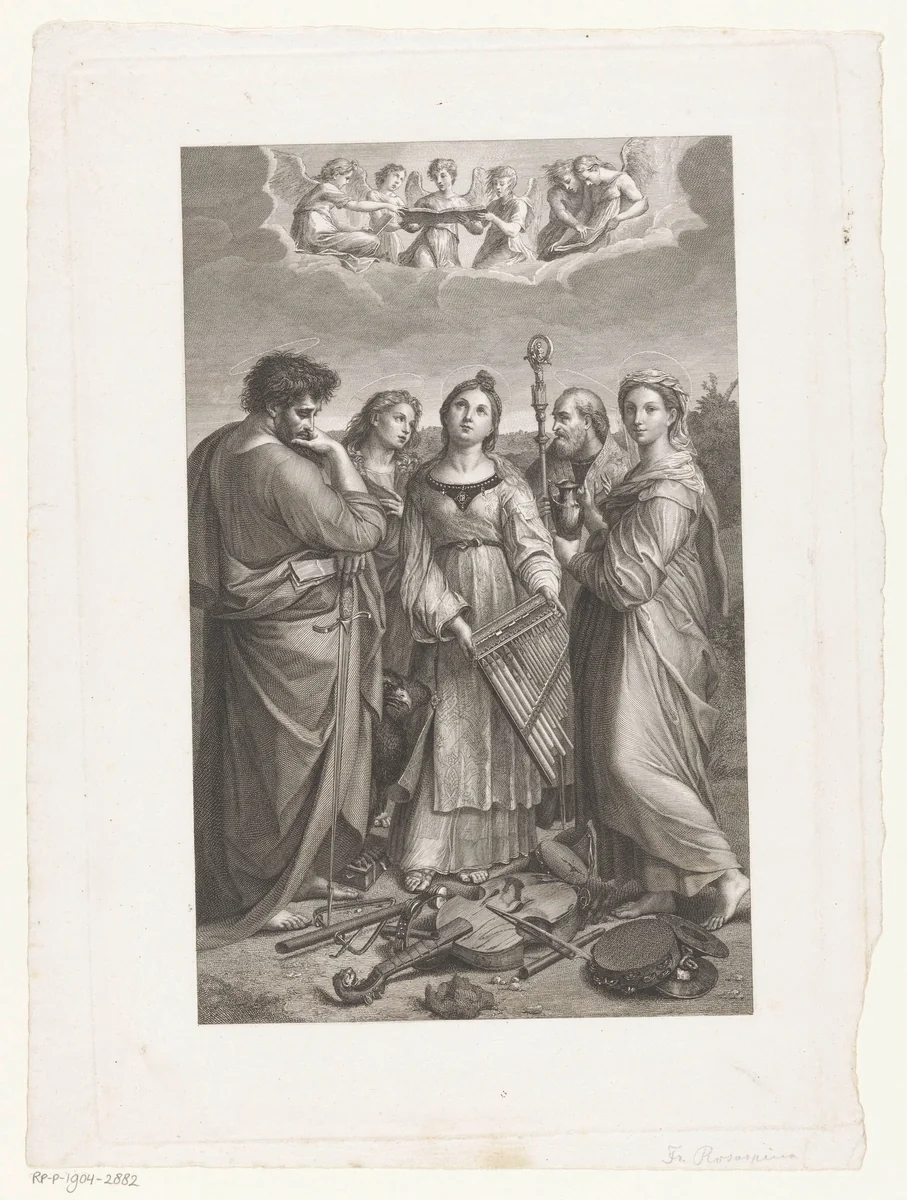 De heilige Cecilia in extase by Francesco Rosaspina, print, 1772-1841