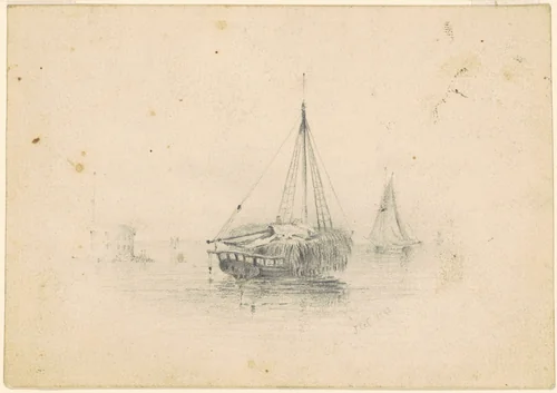 Boats at Anchor by James Goodwyn Clonney, drawing, 1838