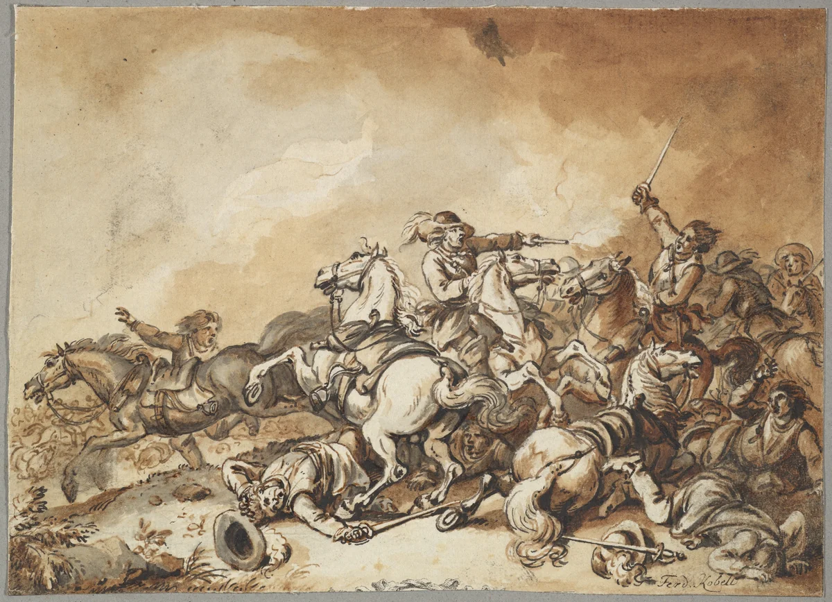 A Battle Scene by Ferdinand Kobell, drawing, 1783