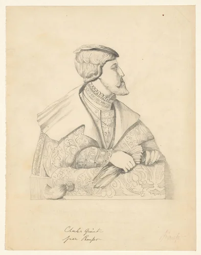 Portret van Karel V naar een sculptuur in albast by Rauser, drawing, 1800-1900