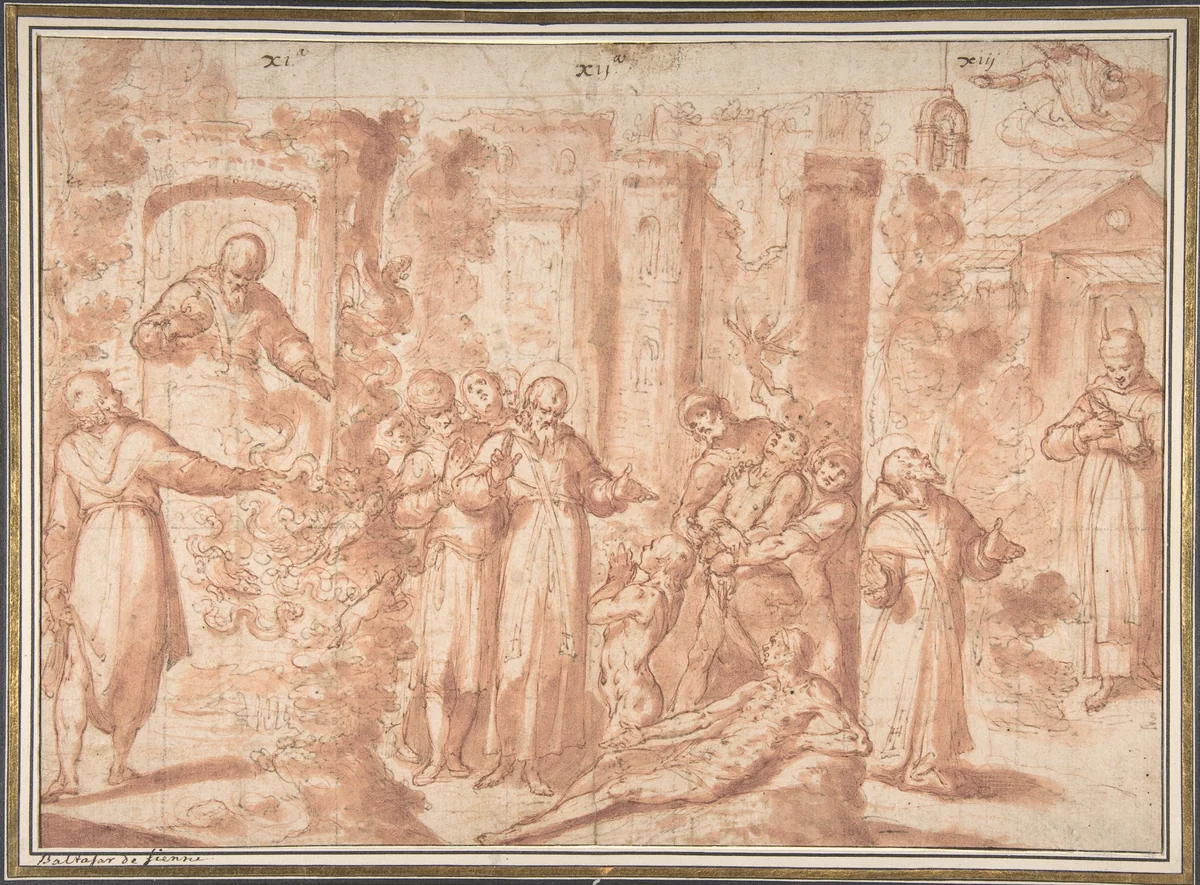 Scenes from the Life of Saint Anthony Abbot by Giovanni Battista Lombardelli, drawing, 1532-1587