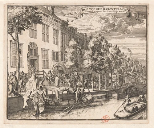 Huis van baron Manuel de Belmonte (Isaac Nunes) aan de Herengracht te Amsterdam by Romeyn de Hooghe, print, 1693-1695
