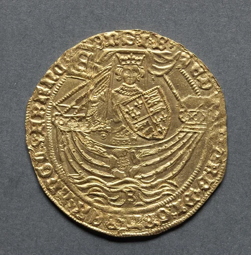 Ryal: Edward IV in Ship with a Shield of Arms and Rose (obverse) by Unknown, metalwork, 1464-1470