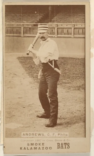 Andrews, Center Field, Philadelphia, from the Kalamazoo Bats series (N690) issued by Chas. Gross & Co. to promote Kalamazoo Bats by Chas. Gross & Co., photograph, 1887