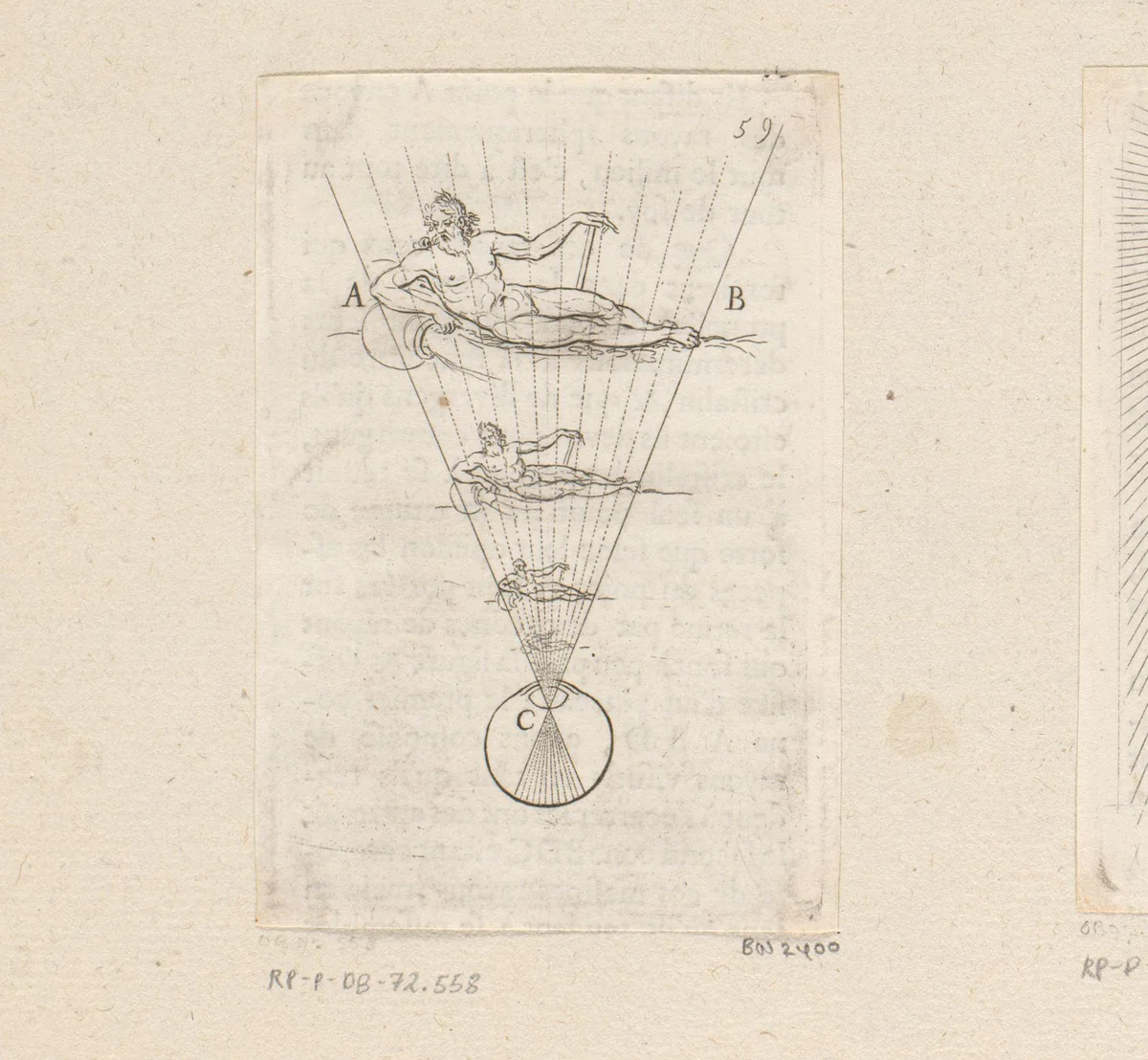 Beeld van een riviergod weerkaatst op de retina van het oog by Sébastien Leclerc, print, 1679