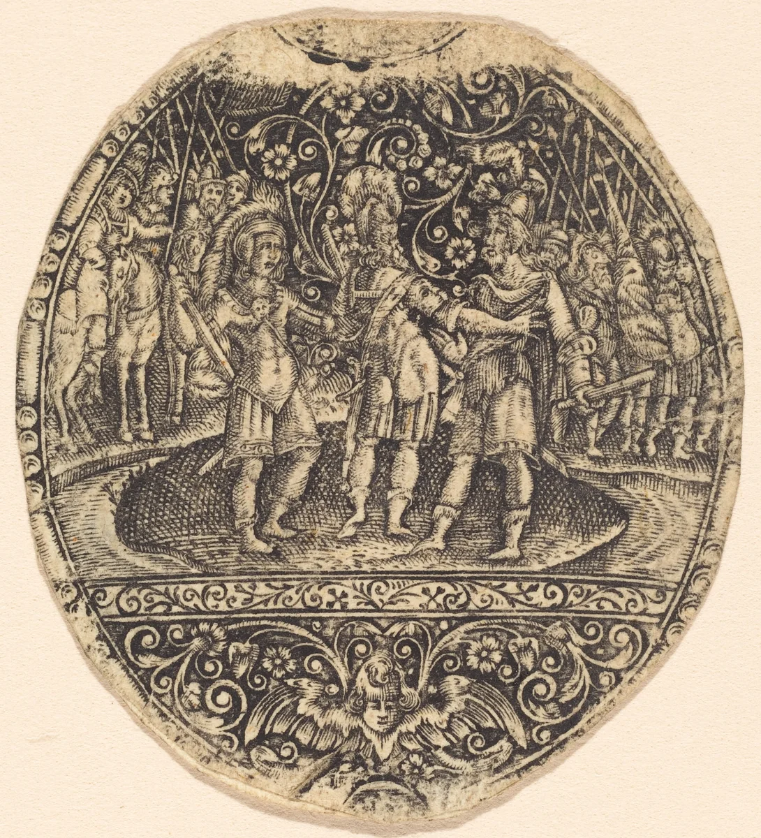 The Three Horatii by Antoine Jacquard, print, 1572-1652