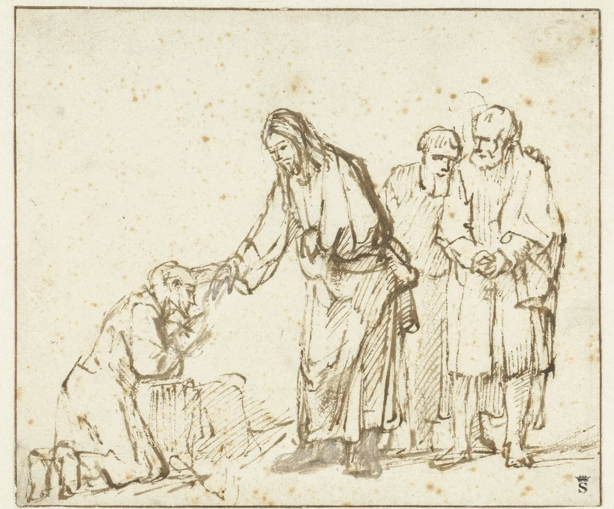 Christ Healing a Leper by Rembrandt van Rijn, drawing, 1650-1655
