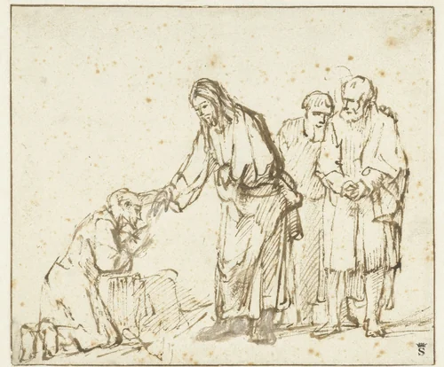 Christ Healing a Leper by Rembrandt van Rijn, drawing, 1650-1655