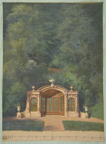 A garden pavilion in a forested landscape by Jules-Edmond-Charles Lachaise, drawing, 1830-1897