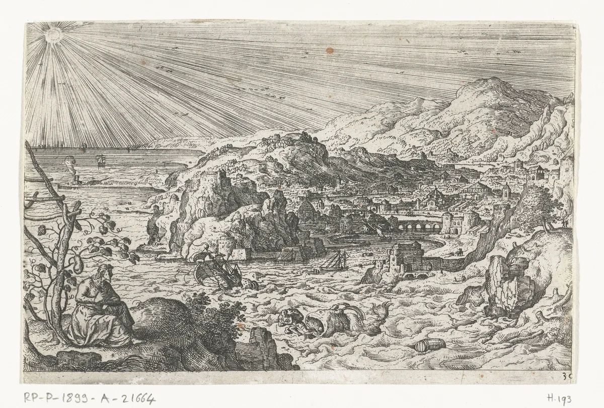 Jona wordt opgeslokt door de vis by anonymous, print, 1550-1650