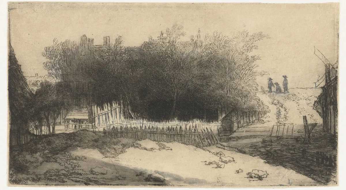 Landschap met een wit hek by Philips Koninck, print, 1659