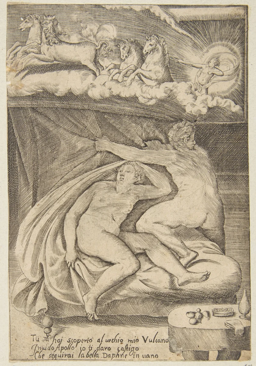 Venus and Mars discovered by Apollo, from "The Loves of the Gods" by Giulio Bonasone, print, 1526-1536