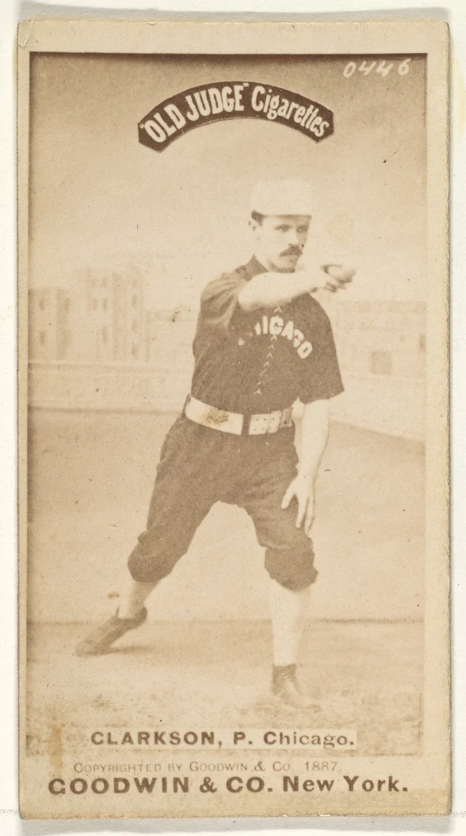 Clarkson, Pitcher, Chicago, from the Old Judge series (N172) for Old Judge Cigarettes by Goodwin & Company, photograph, 1887