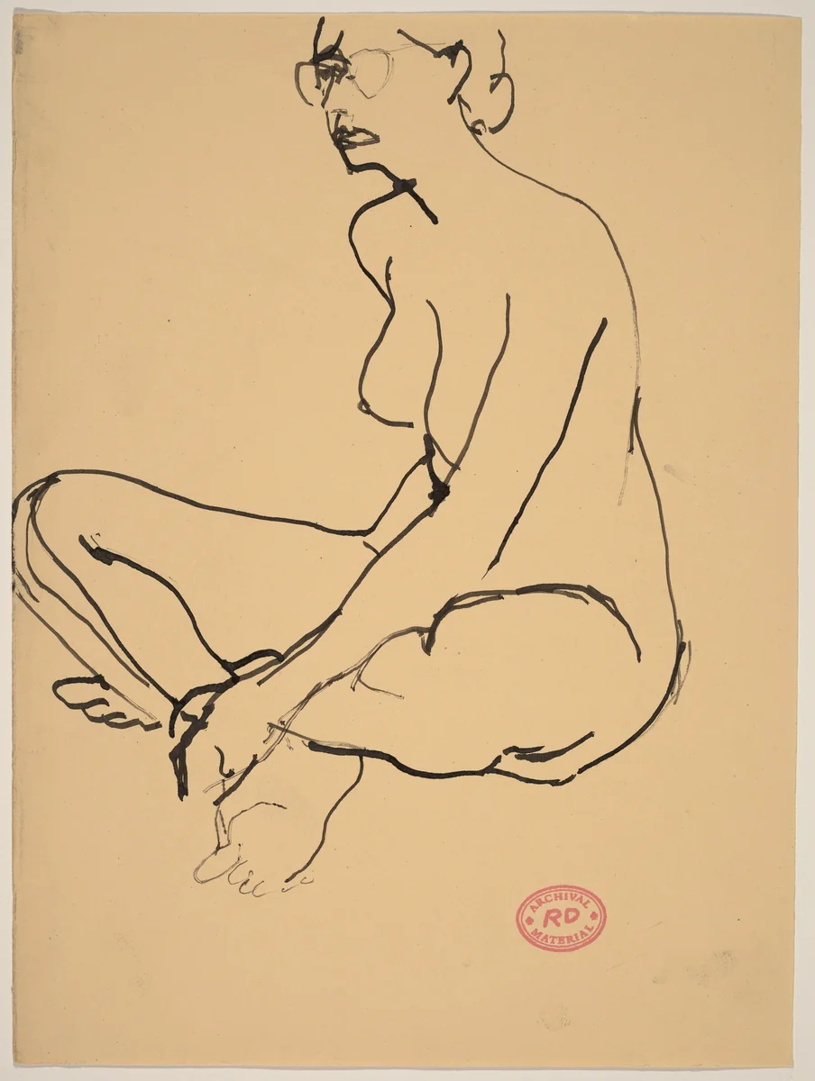 Untitled [seated female nude wearing glasses] by Richard Diebenkorn, drawing, 1955-1967